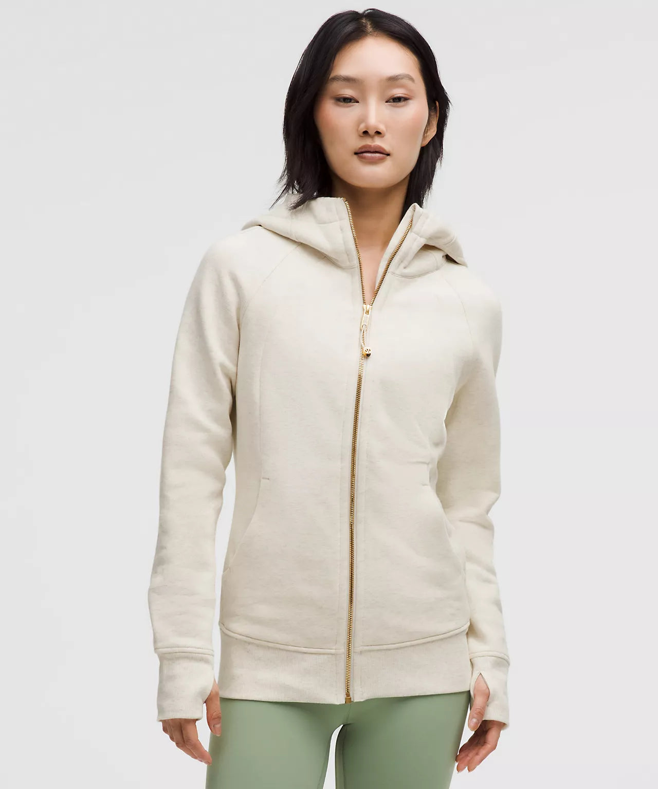 LULU SCUBA FULL ZIP HOODIE HEATHER LIGHT IVORY/GOLD