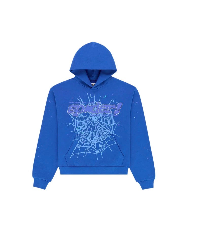 Sp5der Rhinestone Punk V2 Hoodie 'Blue'
