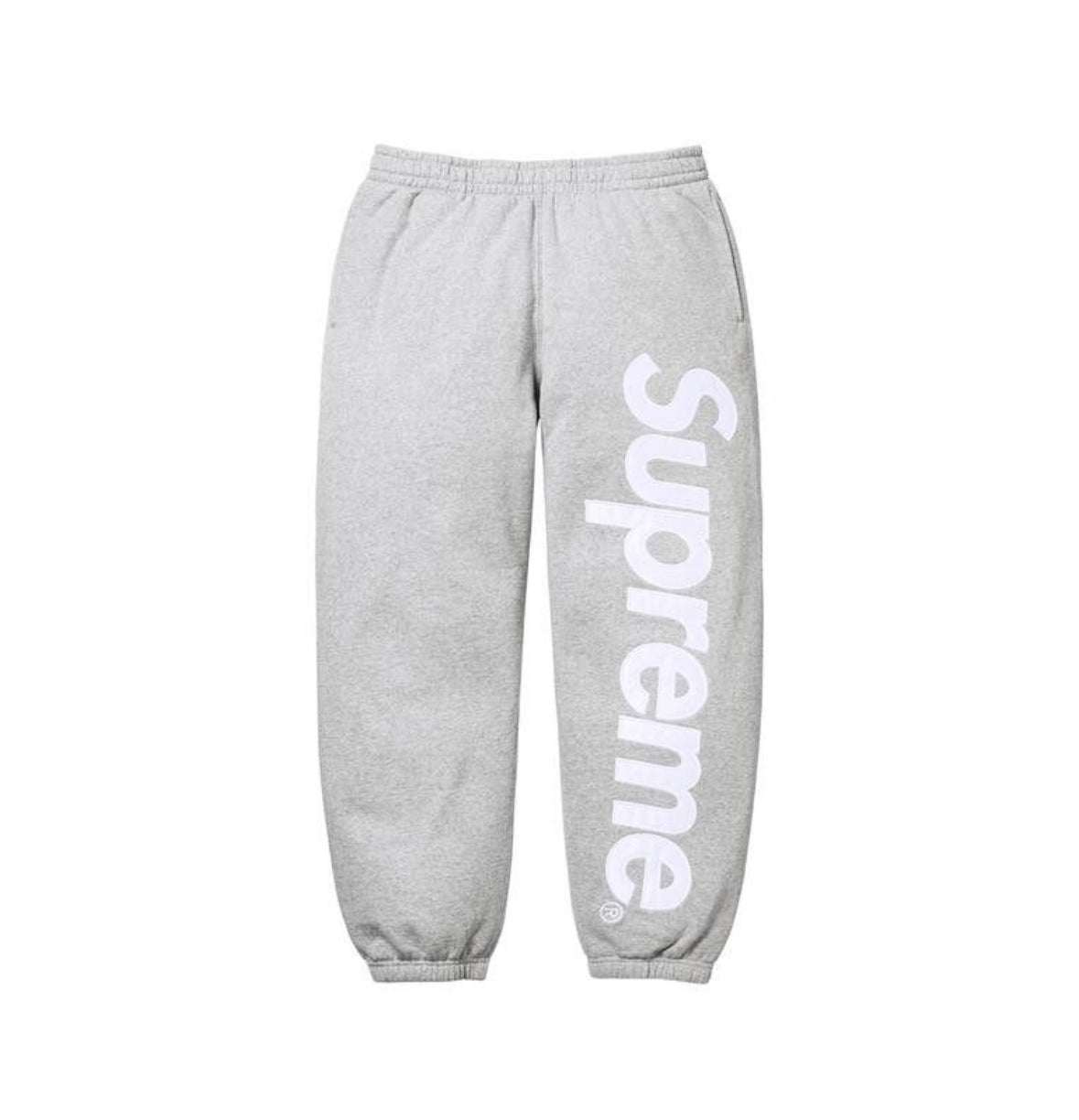 HEATHER GREY SUPREME APPLIQUÉ SWEATPANTS
