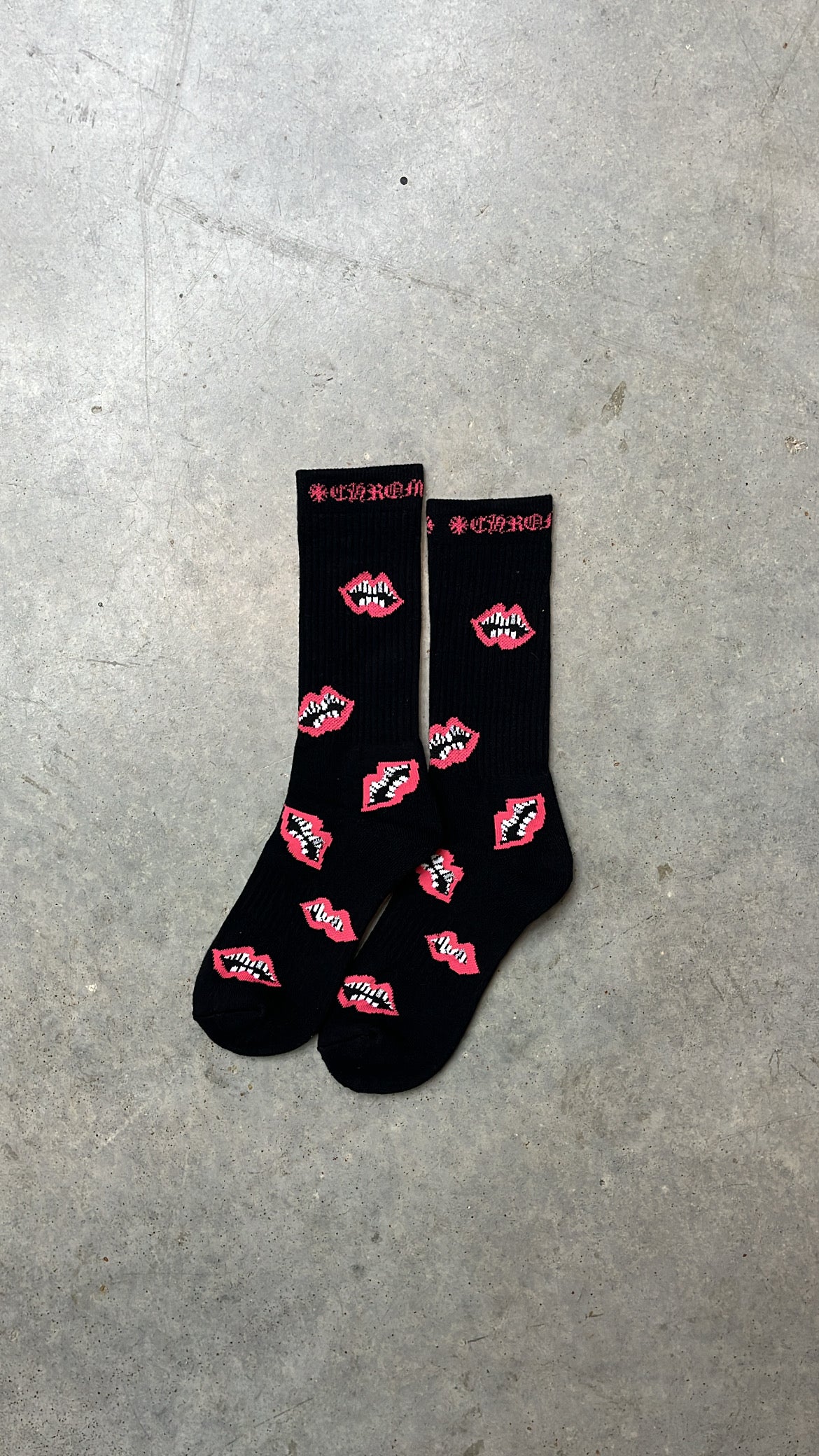 Chrome Hearts Socks 'Black with Pink Lips'