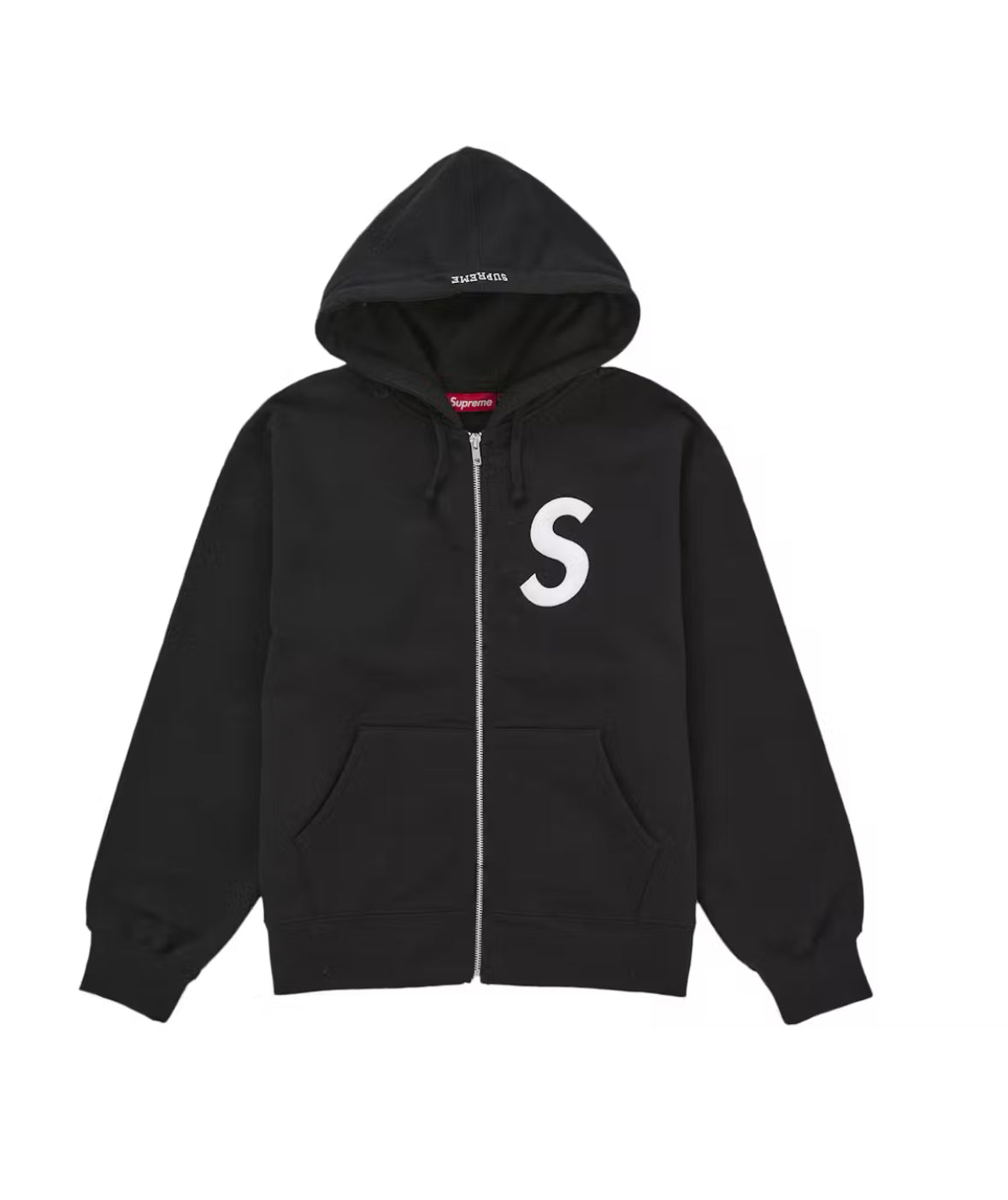 BLACK SUPREME S LOGO ZIP UP HOODIE