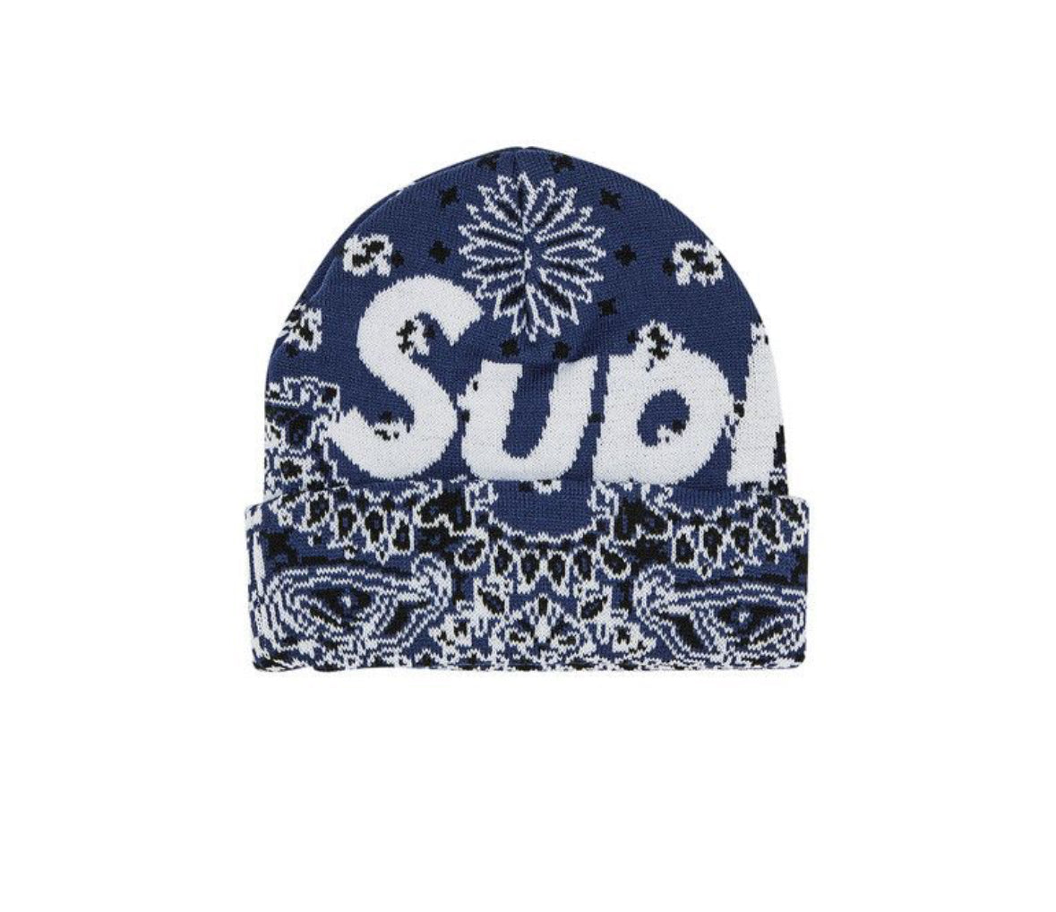 SUPREME BANDANA BIG LOGO BEANIE 'BLUE'
